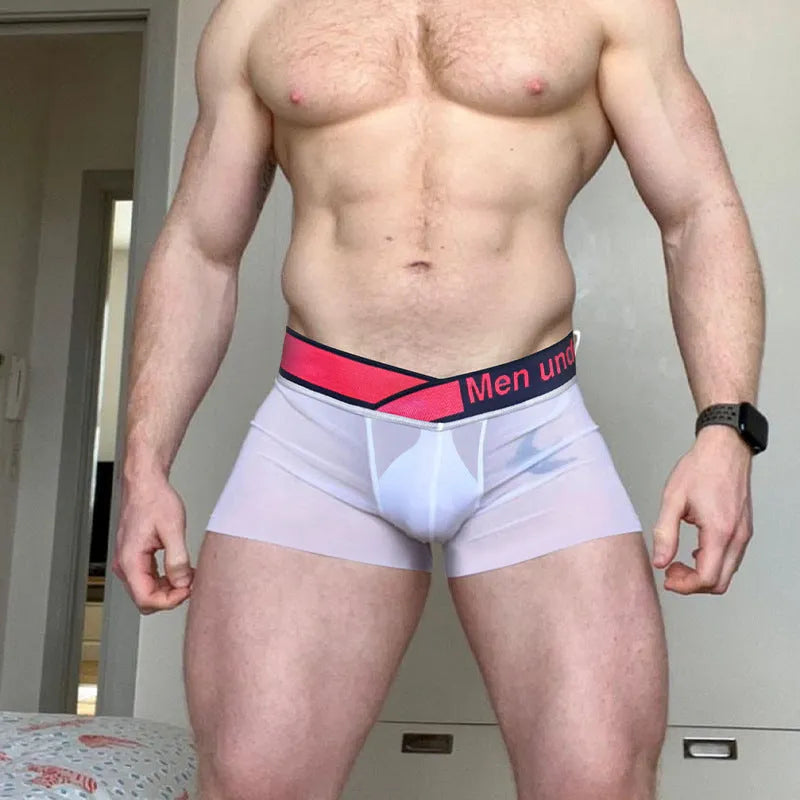 Men's low waist seamless nylon underwear in black with gradient laser detailing