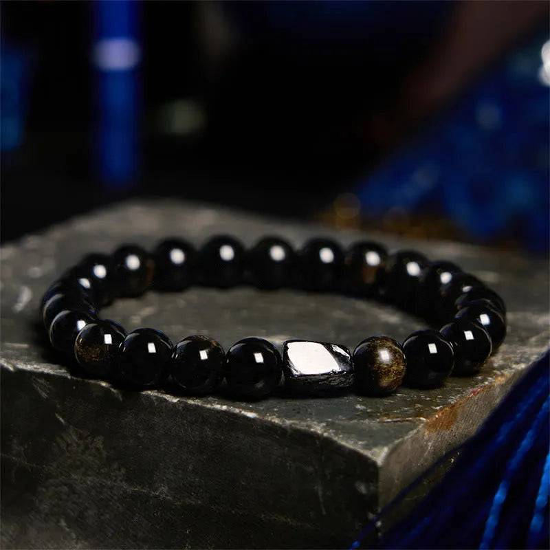 8mm natural obsidian single ring bracelet with a constellation design in a choice of gemstone colours.