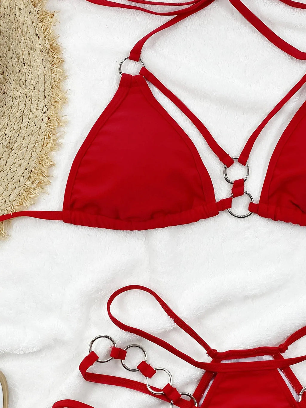 Women's pure colour separated swimwear set in nylon with bikini and shorts