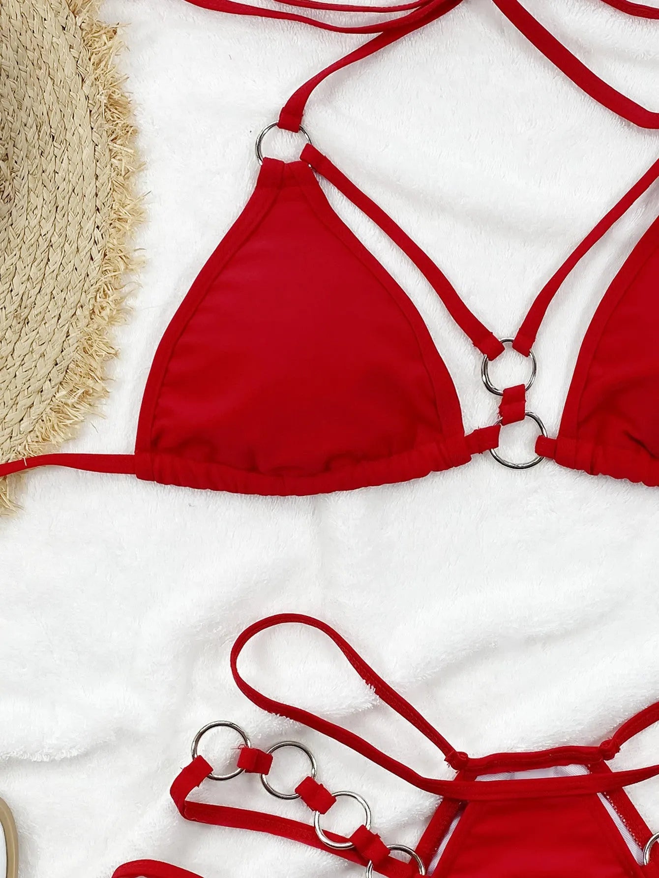 Women's pure colour separated swimwear set in nylon with bikini and shorts