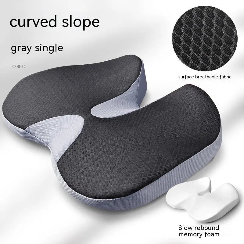 Curved bevel car seat cushion in beige colour with memory foam for tailbone support during driving