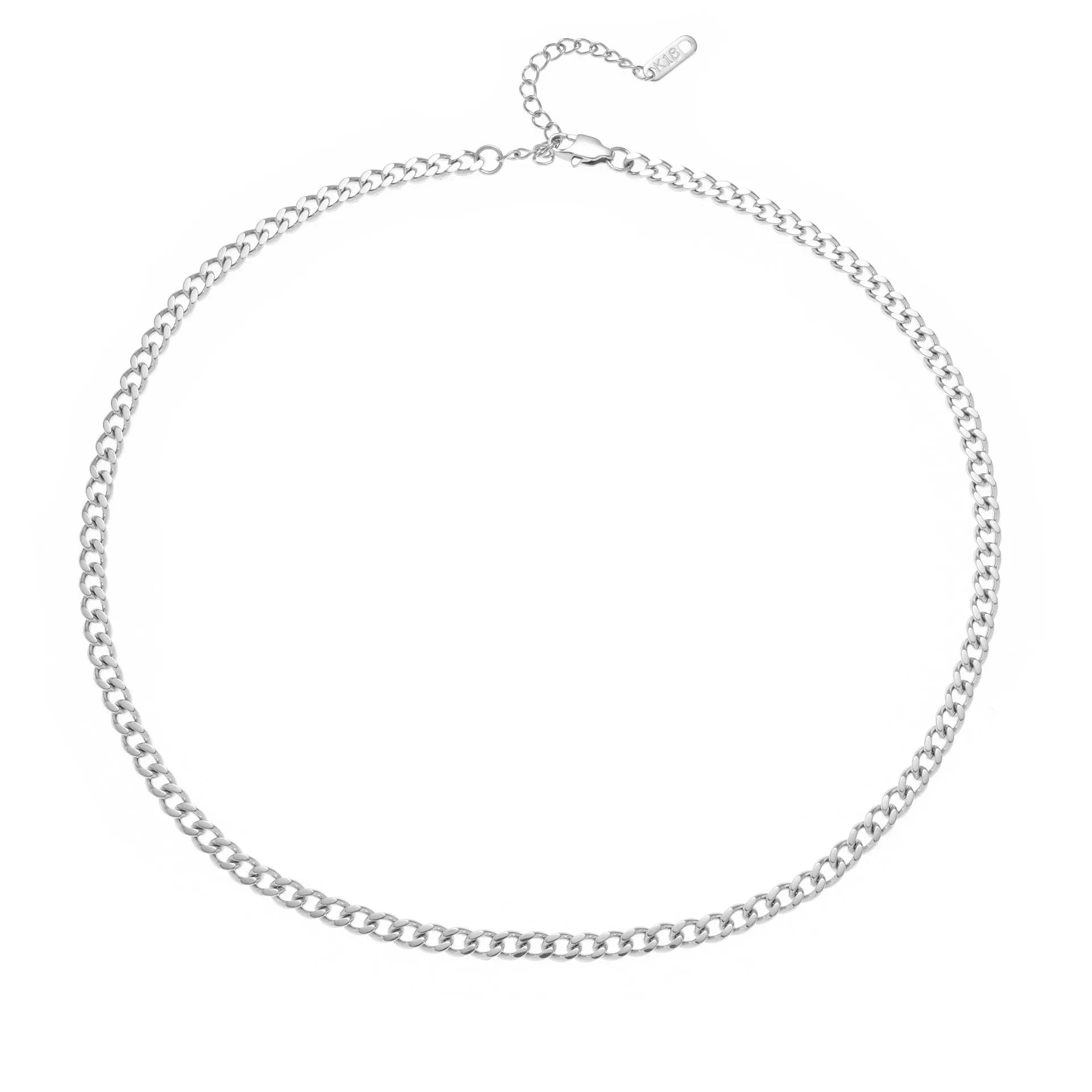 Gold and silver titanium steel necklaces showing letter A and number 7 pendants on 40.5cm chains.
