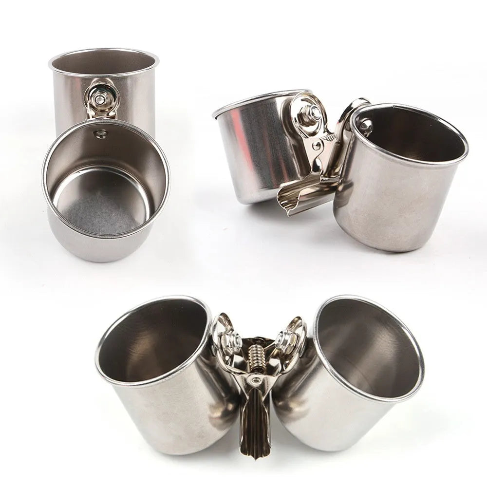 Stainless steel bird feeder for outdoor cages in small, medium and large sizes