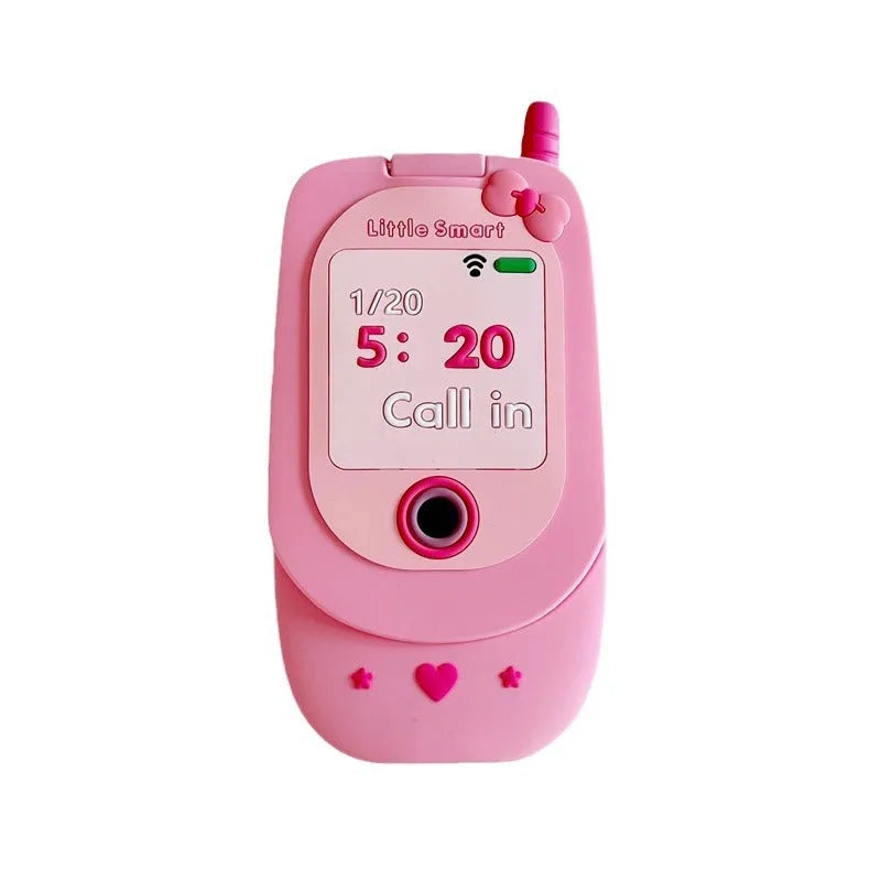 Light pink silicone flip phone shape mirror case for iPhone with anti-fall protection
