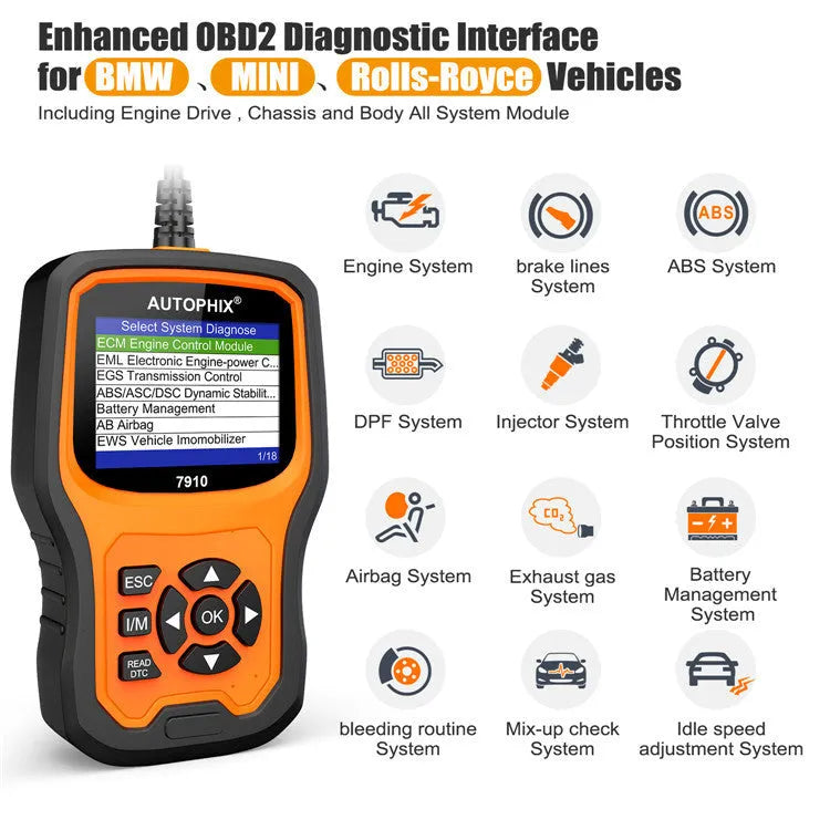 Autophix 7910 handheld automotive diagnostic scanner for BMW Mini Rolls Royce vehicles