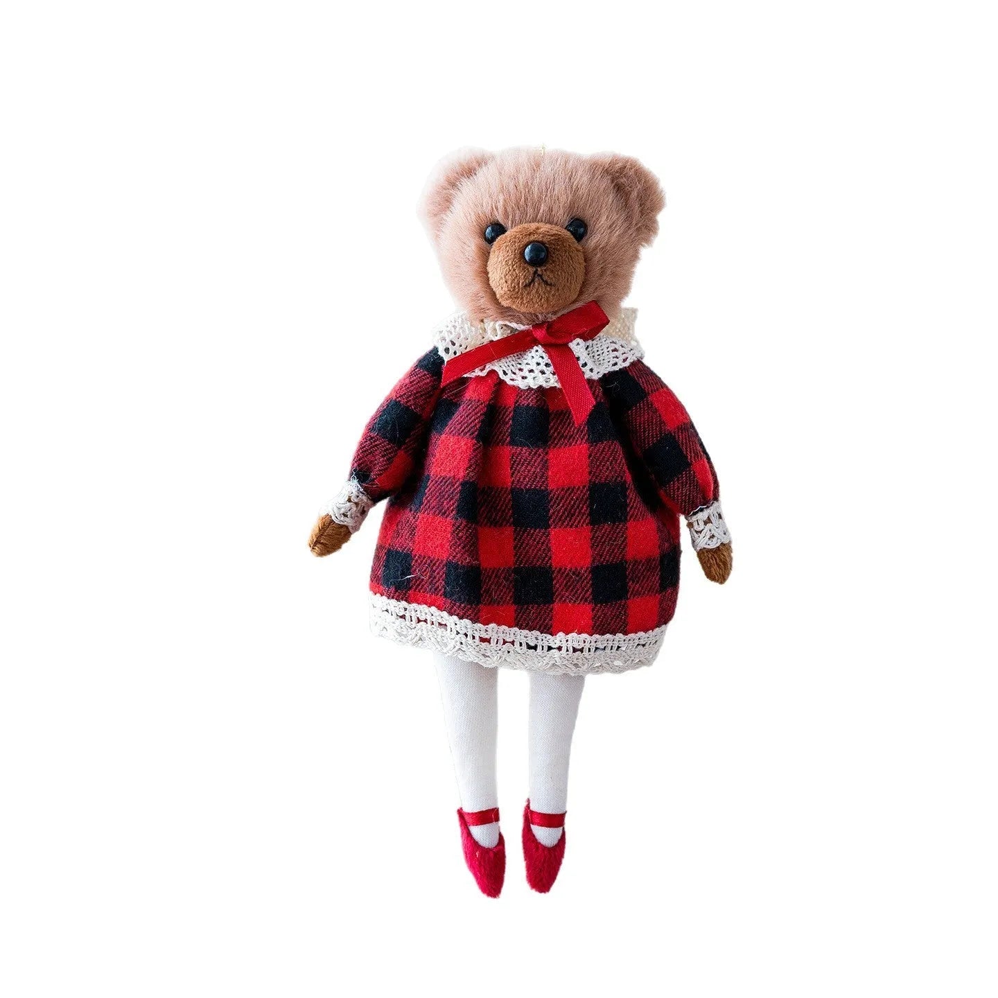 Gentleman and princess plush bear doll couple in matching cotton suit plaid fabric