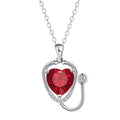 Women's copper necklace with stethoscope charm featuring wings and cross design in red diamond colour