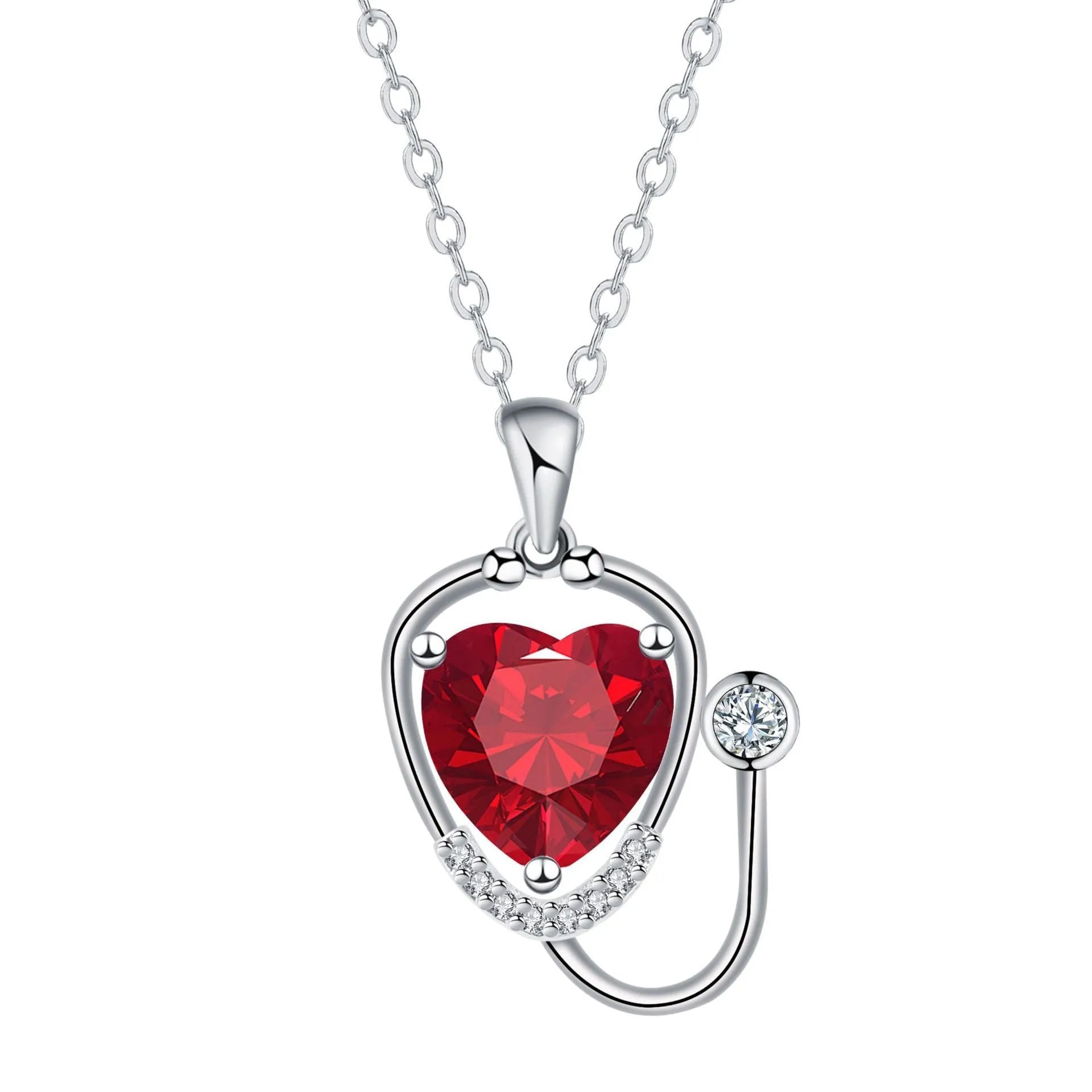 Women's copper necklace with stethoscope charm featuring wings and cross design in red diamond colour