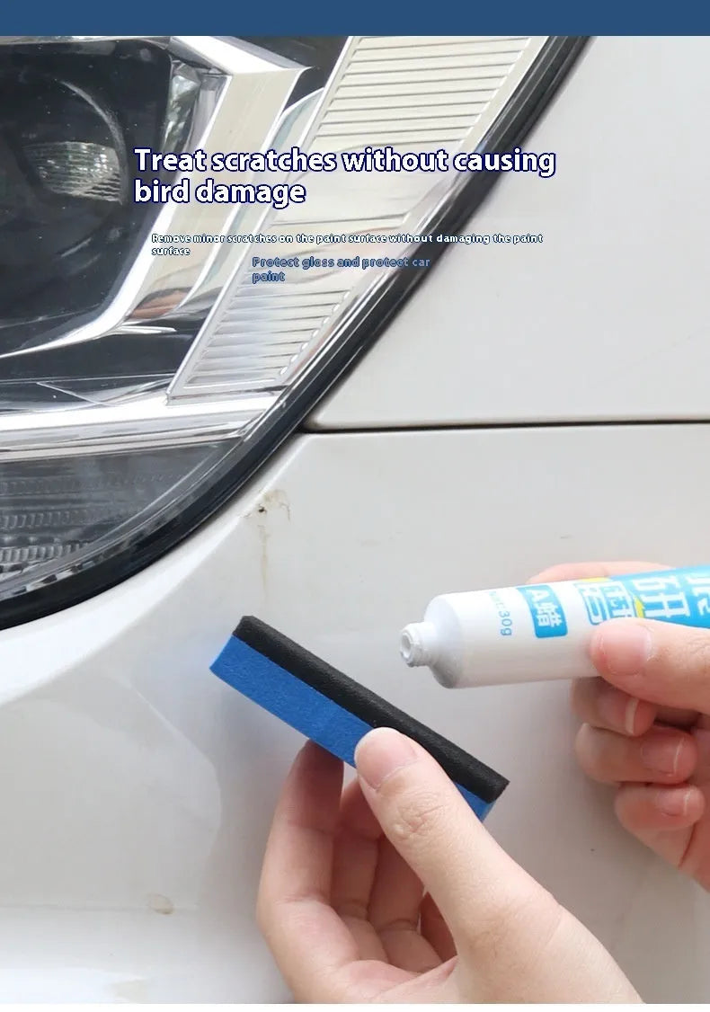 Car scratch repair wax kit with two bottles (A wax and B wax) and a frosted sponge applicator