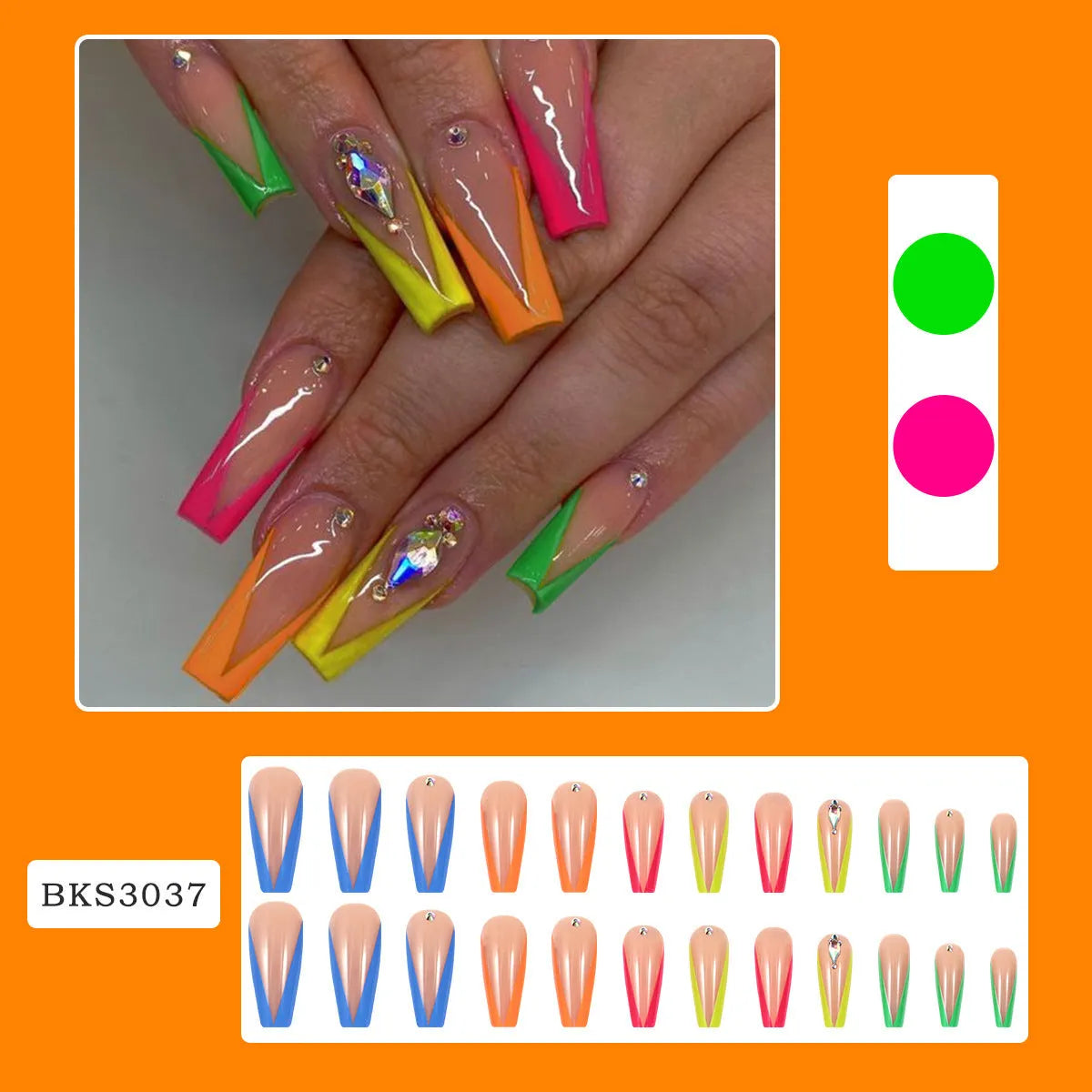 Diamond colour French nail tips with cartoon love cross heart patterns and jelly glue application kit