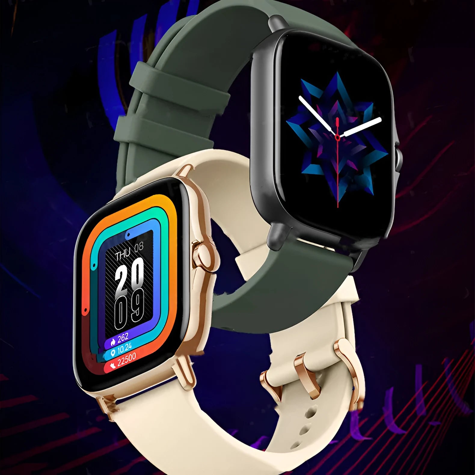GT20 smartwatch with alloy case, silicone strap, and 1.75-inch screen displaying heart rate data