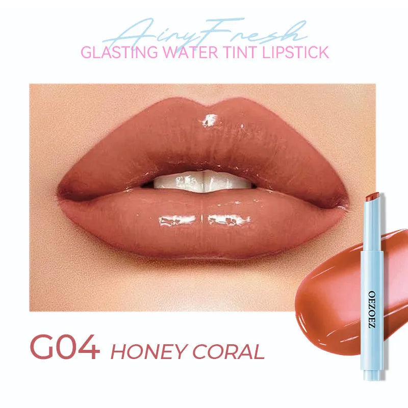 Waterproof moisturising lipstick in a case, showing one of six available colour shades.