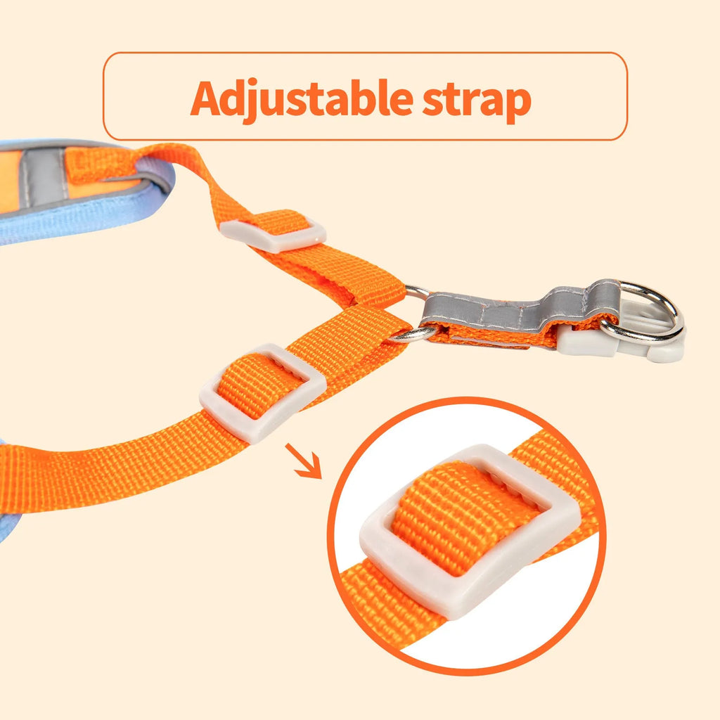 Adjustable dog harness with chest strap in various colours and sizes for haulage rope attachment.