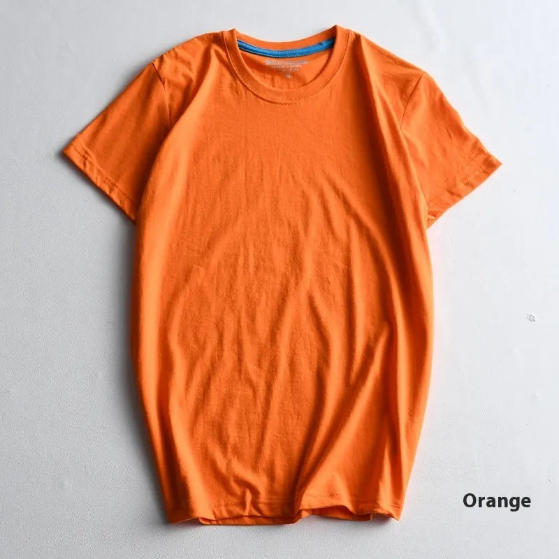 Men's solid colour cotton T-shirt with round neck and short sleeves in multiple colour options
