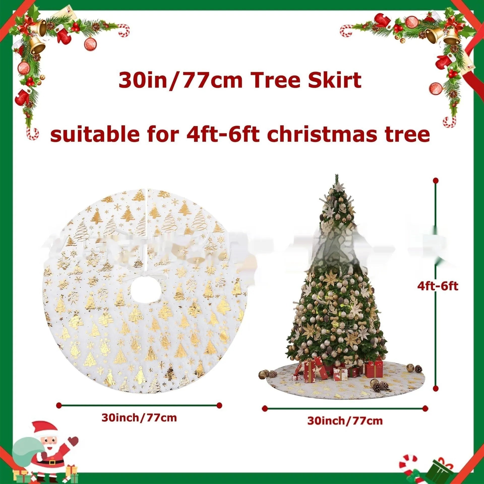 Plush Christmas tree floor mat in snowflake cedar style, available in 78cm 90cm 122cm 150cm sizes