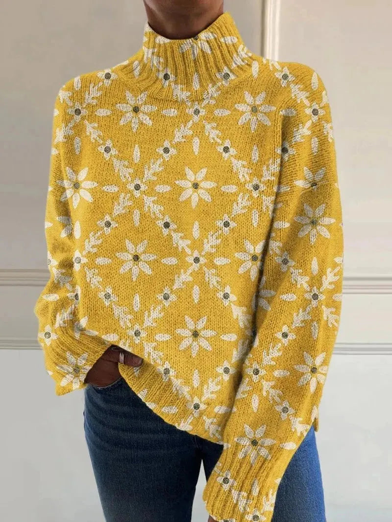 Women's Christmas printed turtleneck sweater in loose fit pullover style with long sleeves