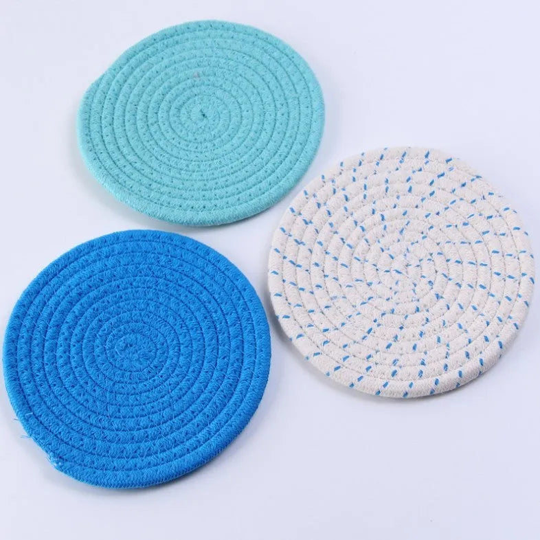 Round cotton cord coaster placemat set in modern design with 18cm diameter measurement