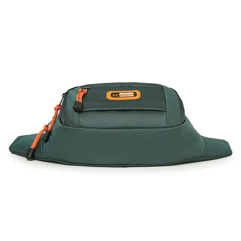 Slanted large capacity chest bag in nylon, shown in available colours: black, blue, gray, green.