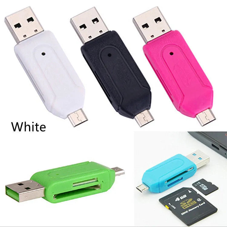 USB OTG card reader for Android phones and computers supporting SD and TF memory cards in five colours