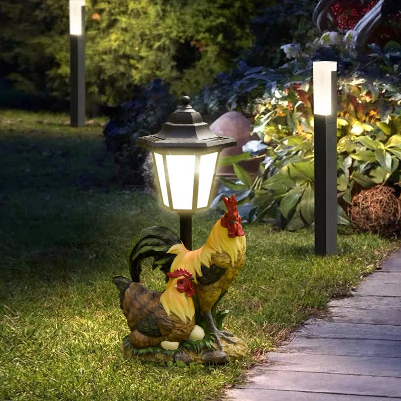 Hexagonal solar garden lamp in synthetic resin with decorative design options