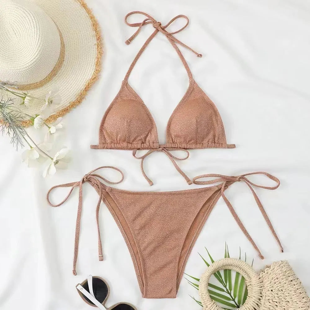 Women's bandage design bikini swimsuit in polyester available in multiple colours and sizes.