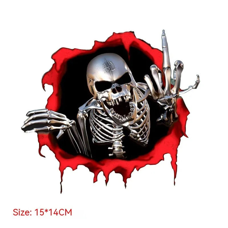 Reflective metal skull car sticker with colourful broken shell design on PET material