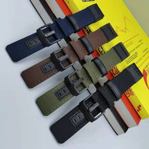 Oxford cloth canvas watch strap in multiple colours showing 20mm, 22mm, and 24mm width options