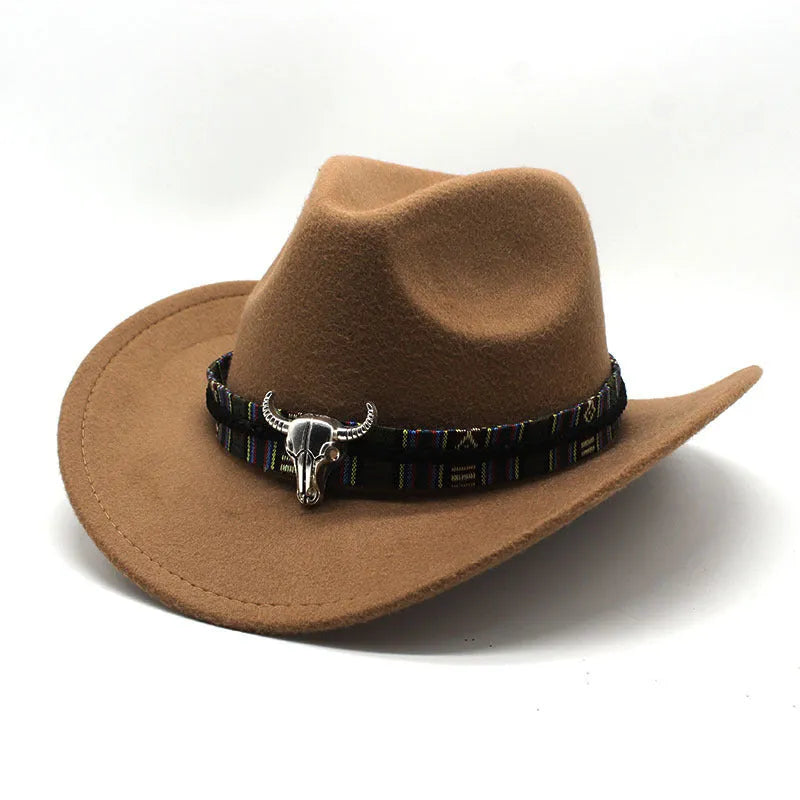 Western cowboy hat with bell crown in polyester fabric, shown in multiple colour options including army green, black and wine red