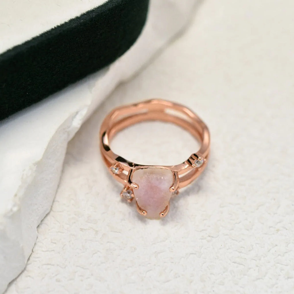 S925 sterling silver irregular triangle ring with moonstone in choice of white, yellow or rose gold plating