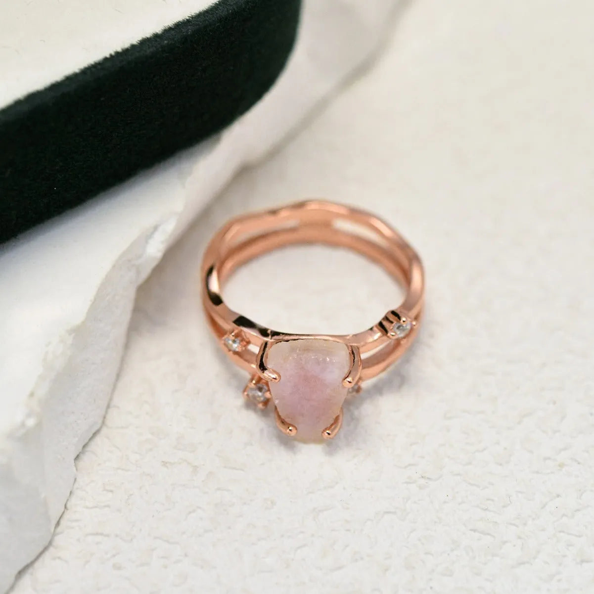 S925 sterling silver irregular triangle ring with moonstone in choice of white, yellow or rose gold plating