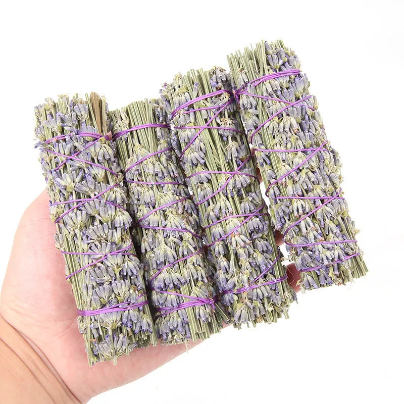 Natural dried lavender buds on a bamboo aromatherapy stick for air freshening.