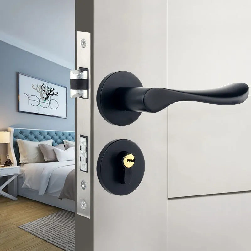 Aluminium alloy split magnetic door lock handle body with mute mechanism for timber doors in black and silver finish