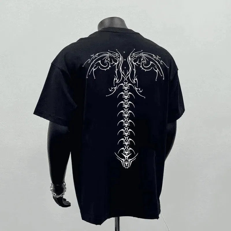 Men's black loose cotton short sleeve t-shirt with white letter print on front