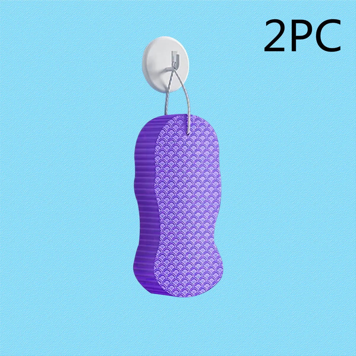 3D fish scale pattern bath sponge in white, grey, pink, or light blue colours for gentle body exfoliation