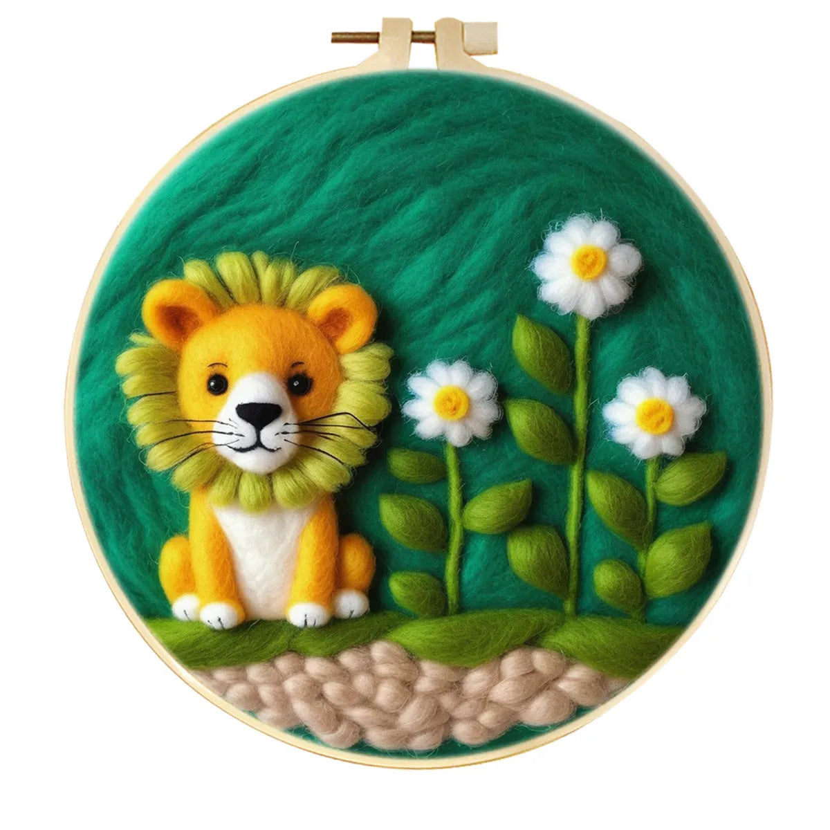 Round linen fabric embroidery kit with free hoop for making a 20x20 cm three-dimensional floral blanket painting.