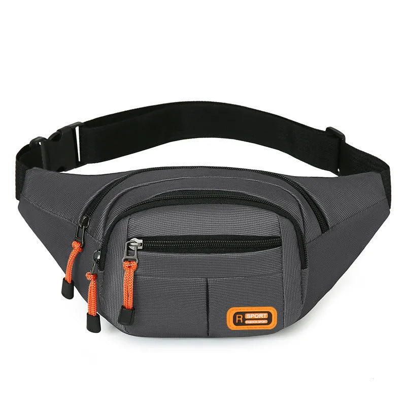 Slanted large capacity chest bag in nylon, shown in available colours: black, blue, gray, green.