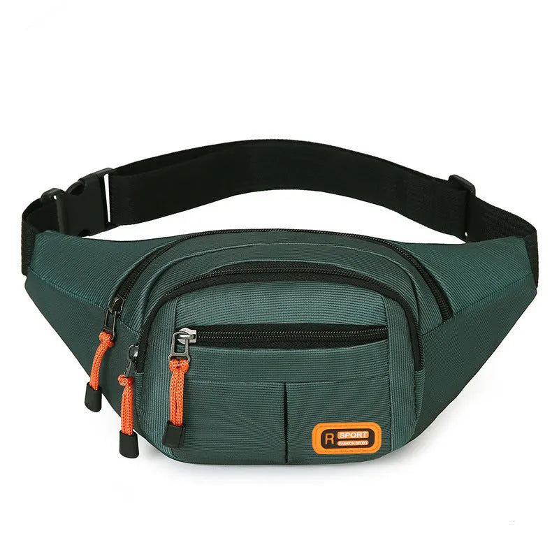Slanted large capacity chest bag in nylon, shown in available colours: black, blue, gray, green.
