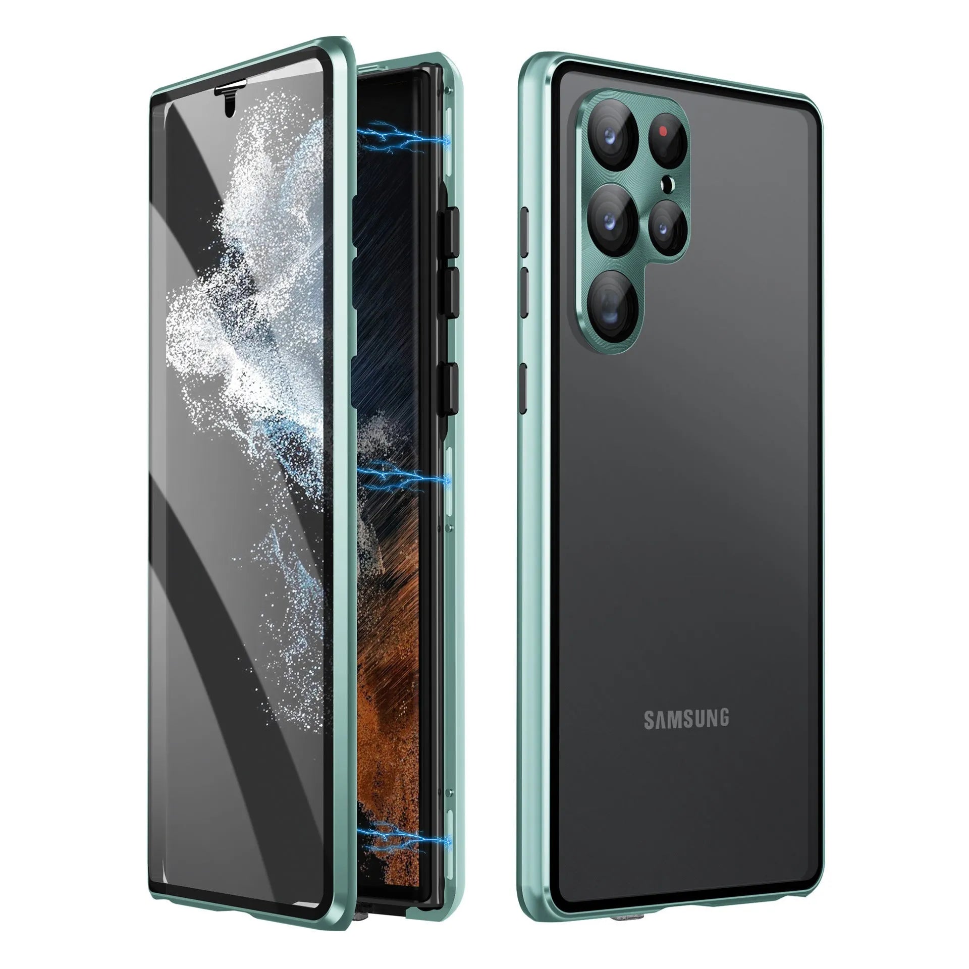 Samsung S24 Ultra phone case with integrated mirror and magnetic back in multiple colour options.