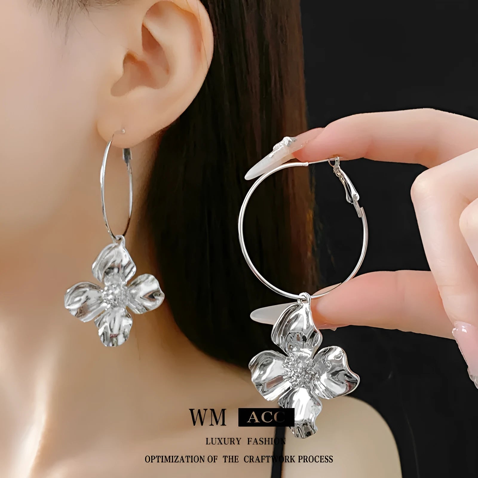 Silver needle flower geometric earrings in gold and silver colour options with vintage styling