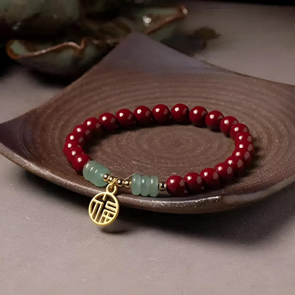 Gold cinnabar wave bracelet with copper beads, national style design
