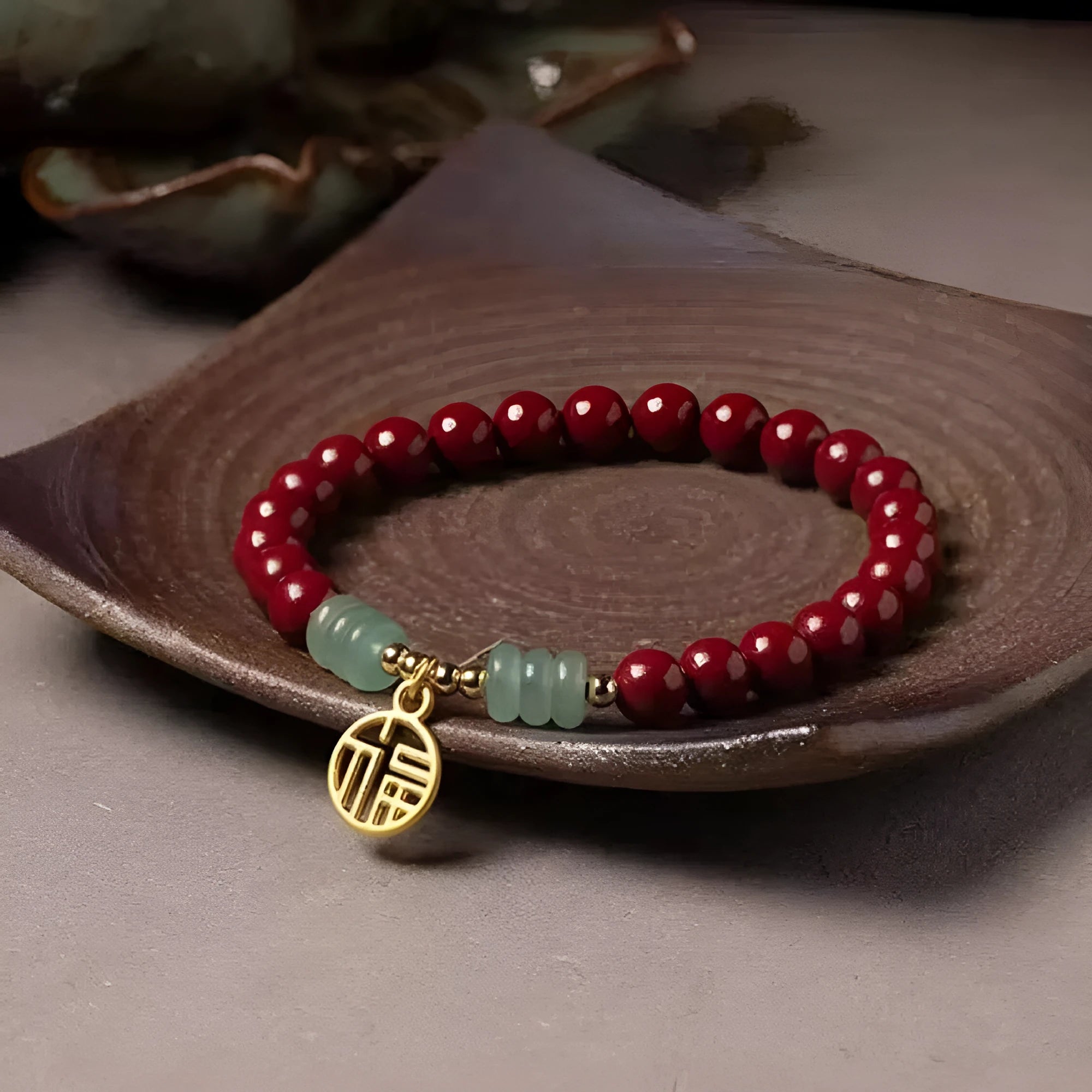 Gold cinnabar wave bracelet with copper beads, national style design