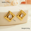 Gold stud earrings with geometric water drop zircon design on stainless steel