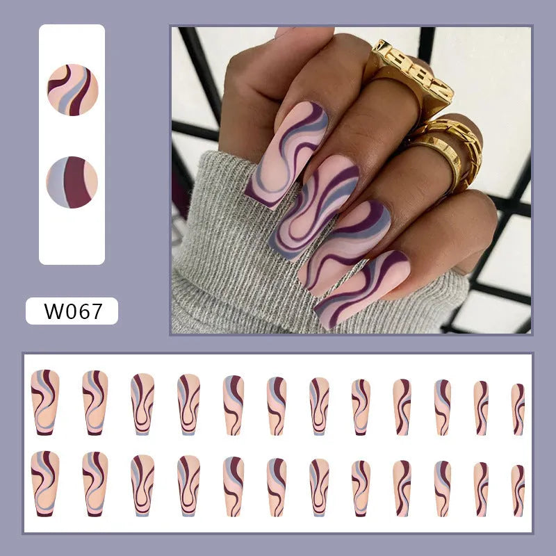 Ballet wave line pattern detachable nail stickers with clear jelly glue packs