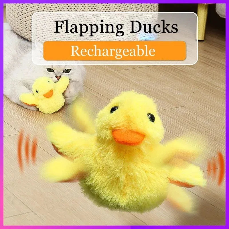 Yellow flapping duck interactive cat toy with vibration sensor and USB charging port