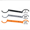 Three magnetic suction wrenches in orange, grey, and black colours showing size differences