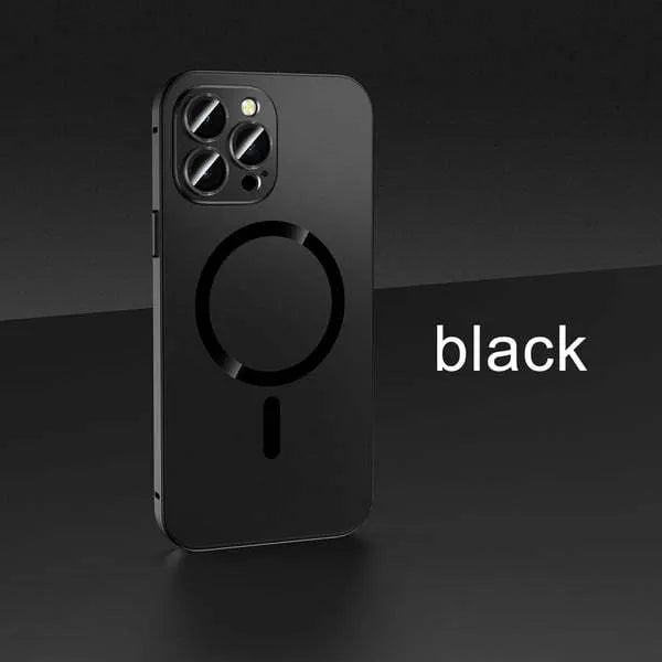 Aluminium alloy and PC magnetic protective case for iPhone in dark purple with nickel piece.