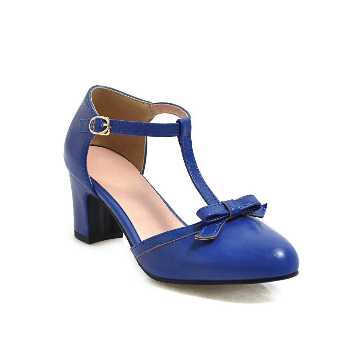 Women's apricot colour sandals with bow tie detail, chunky 6.5cm block heel, and adjustable buckle strap