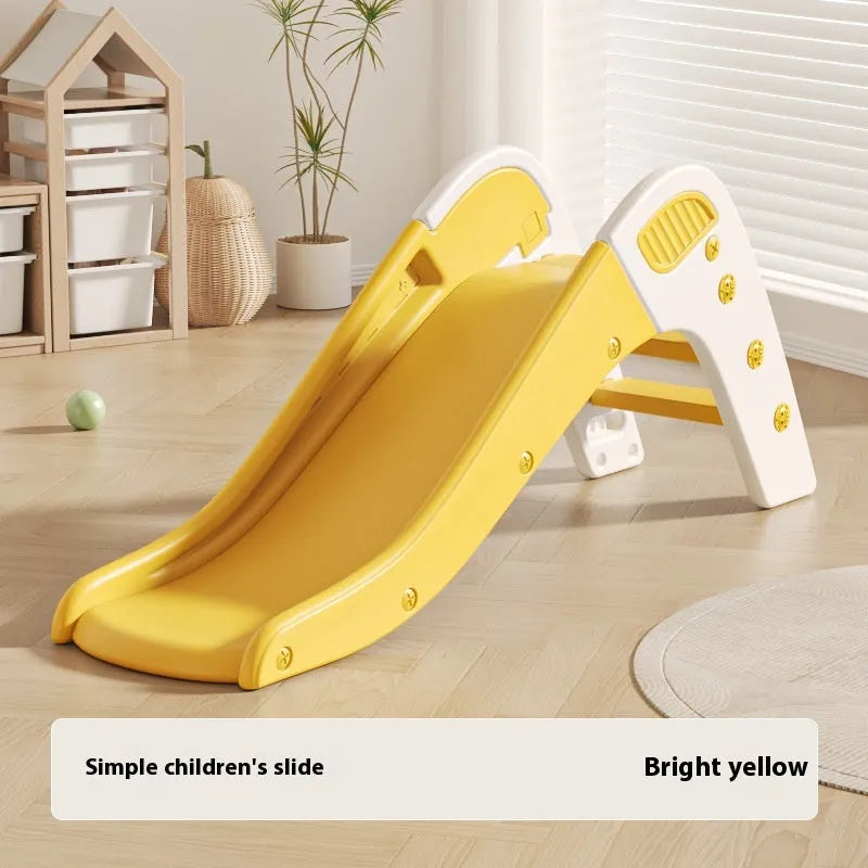 Small plastic baby slide in blue, yellow, brown, or grey for indoor play.