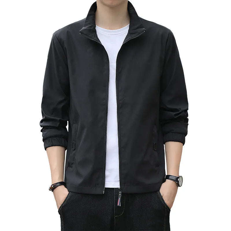 Korean style loose fit autumn jacket in polyester blend with lapel collar and zipper pockets