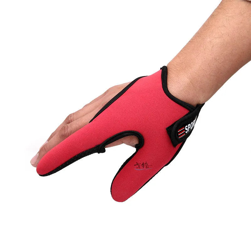 Two-finger fishing glove with microfiber palm and diving cloth backing